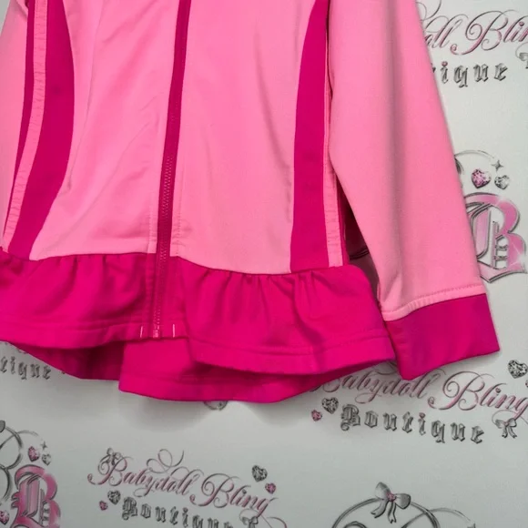 Adidas sweater zip up ruffle frilly bottom neon pink track jacket striped - Picture 2 of 6